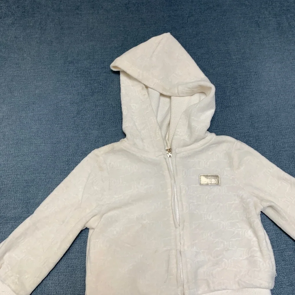 Juicy Couture Full Zip Track Jacket Baby Girls 12M Cream Velour Long Sleeve